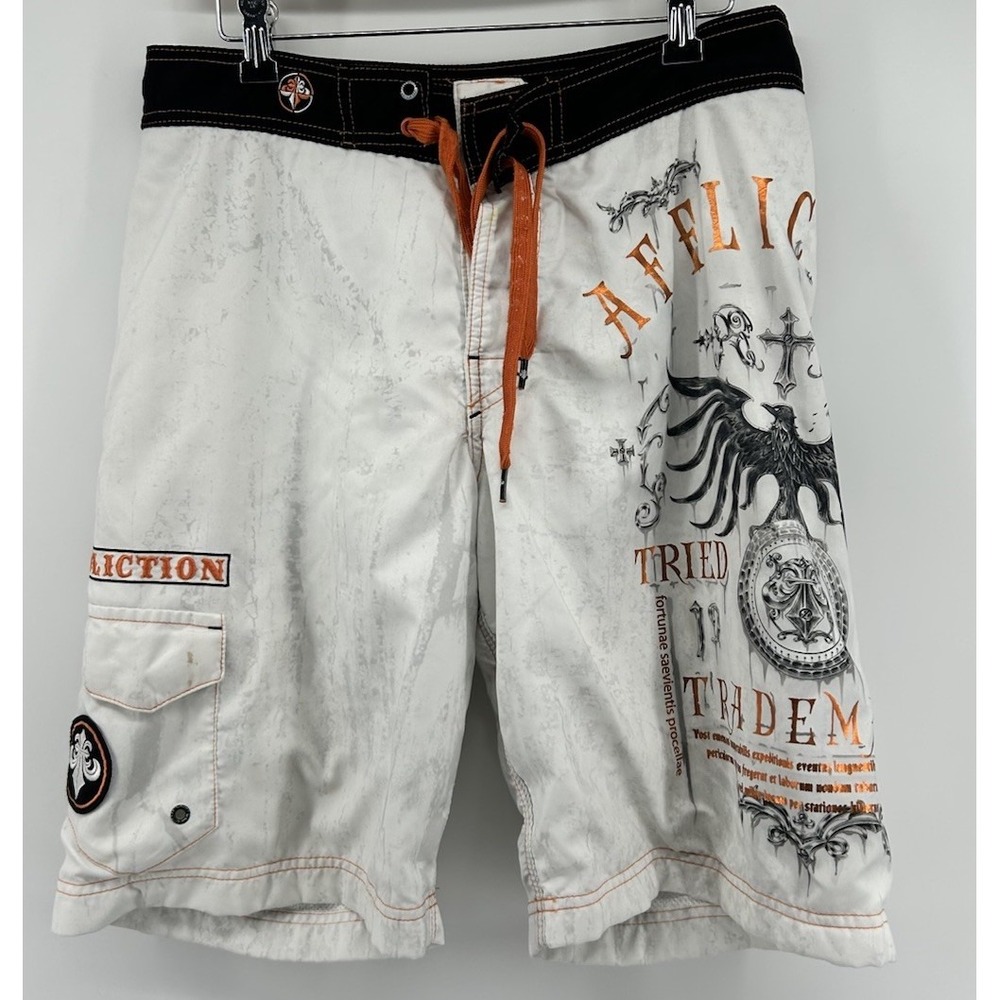 Affliction Tried Boardshorts White With Orange Accents And Graphics Men's 31